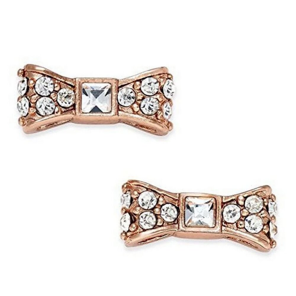 Kate Spade Ready Set Bow Pave Bow Studs Clear Rose Gold O0RU1561 Earrings NEW